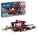 LEGO City Arrêt au Stand de F1 avec Voiture Ferrari - Jeu de Construction de Formule 1 avec minifigurine de Pilote et 4 mécaniciens - Cadeau d’Anniversaire pour Les passionnés de mécanique 60443