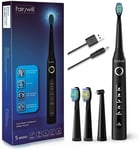 Fairywill 507 Sonic Toothbrush Black 5 Mode Dental Cleaning 4 Dupont Brush Heads