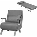 Fauteuil Convertible, Canapé-Lit Pliable avec Coussin, 2 Accoudoir et Dossier Réglable à 5 Positions, Housse Déhoussable pour Bureau, Salon, Balcon