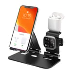 Adjustable Cell Phone Stand, SIBAO 3 in 1 Folding Aluminum Charging Station Dock Compatible with AirPods Pro/2/1, Apple Watch Series 6/SE/5/4/3/2/1, iPad, Tablet, iPhone Android Smartphone (Black)