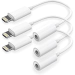 Lightning Jack hörlursadapter 3-pack 3,5 mm hörlurar aux ljudadapter Dongle hörlurar kompatibel för Iphone 13/12 Pro Max X/xs/max/xr 7/8