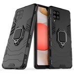 Ring Armor Case Kickstand Tough Rugged Cover, mallille Samsung Galaxy A42 5G, musta