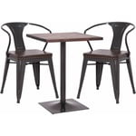 Set table de bistrot 2x chaise de salle à manger HHG 469d, chaise table chaise de cuisine gastronomie mvg, noir-brun, table brun foncé