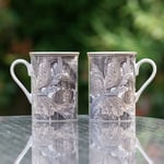 Set of 12 Dark Floral Coffee Mugs 260ml William Morris Acanthus Fine China Cups