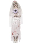 Smiffys Till Death Do Us Part Zombie Bride Costume, White with Dress, Veil and Bouquet, Halloween Zombie Alley Fancy Dress, Zombie Dress Up Costumes