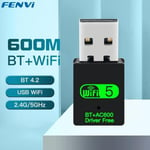 600 Mbps USB WiFi Bluetooth-sovitin 2in1 Dongle Dual Band 2.4G 5GHz USB Wi-Fi 5 Network Langaton WLAN-vastaanotin AJURI ILMAINEN