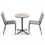 Ensemble de jardin table ronde et 2 chaises en métal bois - Tivoli - Bois