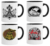 Jungle Mug Tasse viking nordique | Idée cadeau pour les hommes âgés, papa, grand-père, tasse à café, motif viking, tête de mort, chope à bière thors hammer (VIKING010)