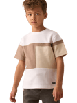 Angel & Rocket Kids' Textured Colour Block T-Shirt, Cream/Multi