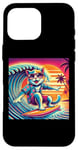 Coque pour iPhone 16 Pro Max Chat amusant surfeur hawaïen coucher de soleil tropical paradis surfeur