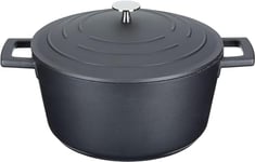 MasterClass Casserole Dish With Lid, Medium 4L/24 cm, Lightweight Cast Aluminium, Induction Hob And Oven Safe, Black