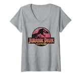 Womens Jurassic Park Turquoise Safari Circle Logo C1 V-Neck T-Shirt