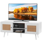 VEVOR Meuble TV pour TV 55" console de divertissement avec porte en rotin blanc