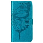 Housse de Protection pour Samsung Galaxy A52 (5G/4G),Motif Butterfly Papillon et Fleur Magnifiquement en Relief Coque,Étui à Rabat en Cuir avec Carte Bleue Fentes,Bleu