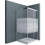 Paroi de douche en angle avec bande opaque 100x70x195 cabine de douche Ravenna16MS avec portes coulissantes et receveur de douche - Transparent avec