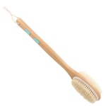 Brosse pour le corps en bambou avec poils naturels rigides et doux, épurateur de dos pour douche avec long manche, tête de brosse double face pour un brossage humide ou sec, exfoliant la peau et nettoyant le corps facilement