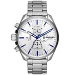 Diesel MS9 Montre pour Homme, Mouvement Chronographe, Bracelet en Silicone, Acier Inoxydable ou Cuir, Ton Argent et Blanc, 54mm