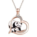 Hjärtformad diamantberlock i legering, halsband med panda för mamma och barn, för flickor och kvinnor Rose Gold