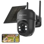 Septekon 2K Solar Security Cameras Wireless Outdoor, 360°PTZ Battery Powered Outdoor Camera, 2.4G WiFi Camera with Spotlight Color Night Vision, Motion Sensor Alarm, IP66-Black