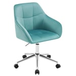 WOLTU Chaise Bureau, Chaise Coiffeuse, Fauteuil de Bureau Ergonomique, Chaise Pivotante, Siège Rembourré, Hauteur Réglable, Chaise Velours, Turquoise, BS145ts