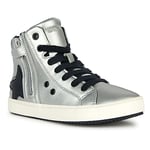 Geox J Kalispera Girl A Sneaker, Dk Silver Black, 12.5 UK