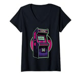 Womens Retro Arcade Game, Arcade Game Machine Cabinet Video Gaming V-Neck T-Shirt