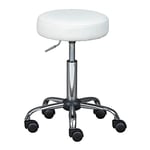 Inter Link - Tabouret pivotant sur roulettes - Réglable en hauteur 50 - 66 cm- Tabouret à roulettes - Tabouret de travail - Tabouret de bureau - En métal et similicuir - ASRA - Blanc