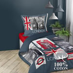 Cdaffaires - Housse de couette enfant 140 x 200 cm coton + 1 taie Londres Big ben