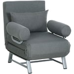 Homcom - Fauteuil chauffeuse canapé-lit convertible inclinable 1 place grand confort coussin lombaires accoudoirs piètement métal lin gris foncé