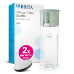 BRITA Water Filter Bottle Light Green (600ml) incl. 2x MicroDisc Filters - portable water filtration bottle for hydration on-the-go, filters chlorine, organic impurities, hormones and pesticides