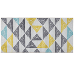 Tapis Rectangulaire Gris Jaune Vert et Blanc en Polyester aux Motifs Triangulai