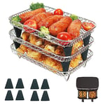 YQL Air Fryer Rack for Ninja Dual/Instant Vortex Plus/Salter 8.2L, 304 Stainless Steel Air Fryer Shelf 3 Layers with 8pcs Silicone Feet Stackable Grill Rack A300UK Accessories for Dual Air Fryer