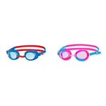 Zoggs Kids' Ripper Junior Swimming Goggles Anti-fog And UV Protection, Blue, Red, Tint, 6-14 Years & Baby Little Flipper Swimming Goggles, Pink/Blue, 0-6 Years