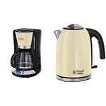 Russell Hobbs Machine à Café, Cafetière Filtre 1,25L Programmable 24h, Affichage Digital, Maintien au Chaud & Bouilloire Familiale 1,7L, Ebullition Rapide, Filtre Anti-Calcaire Amovible Lavable -Crème