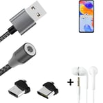 Data charging cable for + headphones Xiaomi Redmi Note 11 Pro 5G Global + USB ty