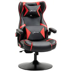 Vinsetto Chaise de Gaming Ergonomique avec 2 Haut-parleurs intégrés Base Ronde Hauteur réglable accoudoir relevable Coussins têtière et lombaires PU Noir et Rouge