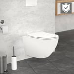 Ml-design - ecd Germany wc Suspendu sans Rebord en Céramique Blanc Mat, Revêtement Nano, Toilette Murale Suspendue Long 52 cm, avec Siège Amovible en