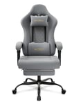 WOLTU Chaise Gaming Massante, Fauteuil Gamer, avec Coussin à Ressorts, Soutien Lombaire Massant, Chaise Ergonomique, Appui-tête, Repose-Pieds, Charge 150kg, Tissu Maille, Gris+Jaune, GS08gr