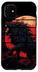 Coque pour iPhone 11 Lion noir rétro rugissant nuit de lune rouge, gardiens de zoo, anime