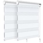 VOUNOT 2 Pack Day&Night Zebra/Vision Window Double Roller Blinds White 80x150cm