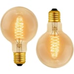 Jusch - Lot de 2 Vintage G80 E27, 40W Blanc Chaud 2700K, ac 220V, Ampoules de Décoration à Incandescence Rétro E27 Spirale Tungstène Filament Lampe