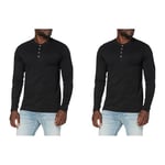 Urban Classics Homme T-Shirt Basic Henley L/S Sweat Shirt, Noir, M EU (Lot de 2)