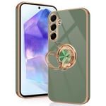 Tveinan for Samsung Galaxy A15 5G / 4G Case with 360° Rotation Ring Holder Stand, Slim Soft Shockproof Cover with Magnetic Car Holder for Samsung A15, Flexible Phone Case for Galaxy A15 - Bean Green