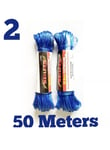 2 x 50M Clothes Line Strong Plastic weather Proof Washing Line Blue