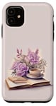 Coque pour iPhone 11 Aquarelle Purple Pink Flower Books And Coffee