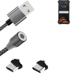 Data charging cable for Doogee S88 Pro with USB type C and Micro-USB adapter