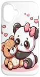 Coque pour iPhone 16 Adorable panda et ours en peluche câlins style kawaii