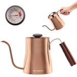 Navaris 1 Litre Gooseneck Kettle - Stainless Steel Coffee Kettle with Pour Over Spout for Coffee - Kettle for Stove Top Hobs with Thermometer - Copper