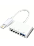 3in1 Apple Lightning SD- ja TF-kortinlukijasovitin, yhteensopiva iPhonen/IPadin, USB-muistitikku, näppäimistö, hiiri, keskitin, MIDI, Micro SD TF -muistikortti, Plug and Play-White kanssa