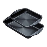 Circulon Ultimum Non Stick Baking Trays Set of 2 - Deep Roasting Tin 39.5 x 25cm and Square Baking Tray 23 x 23cm, Freezer and Dishwasher Safe Carbon Steel Bakeware, Black